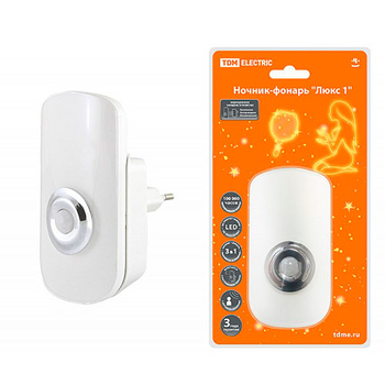 Ночник-фонарь TDM Люкс 1, 1х0,5 Вт + 9LED, 70 лм/Вт, Li-Ion 500 мАч, дат. освещ. и движ., 220 В - магазин электрооборудования amperomvolt.ru