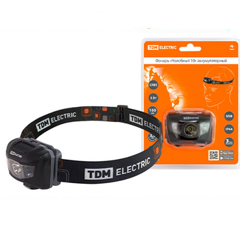 Фонарь TDM Налобный 10 аккумуляторный, 5 Вт 1 светодиод CREE, Li-Ion 3,7 В 0,6 А*ч, USB, сенсор - магазин электрооборудования amperomvolt.ru