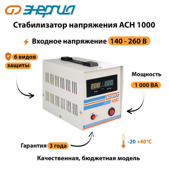 Однофазный стабилизатор напряжения Энергия АСН 1000 - Стабилизаторы напряжения - Стабилизаторы напряжения для котлов - магазин электрооборудования amperomvolt.ru